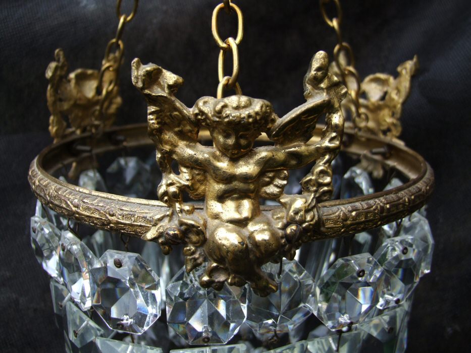 Beautiful Circa 1930 Decorative Purse Chandelier with Cherubs