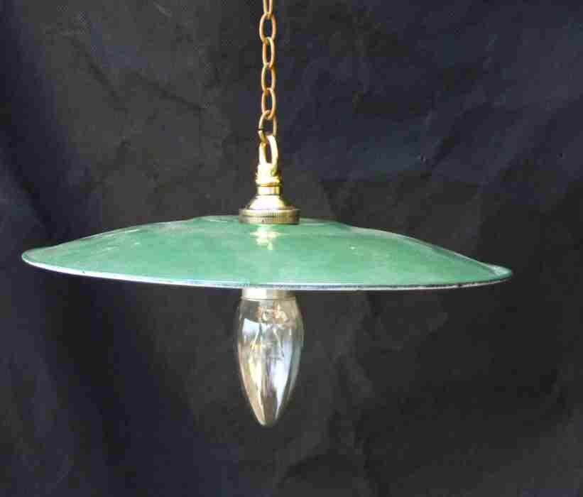 Small Edwardian Enamel Green Ceiling Light