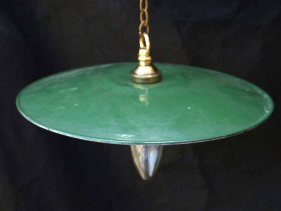 Small Edwardian Enamel Green Ceiling Light