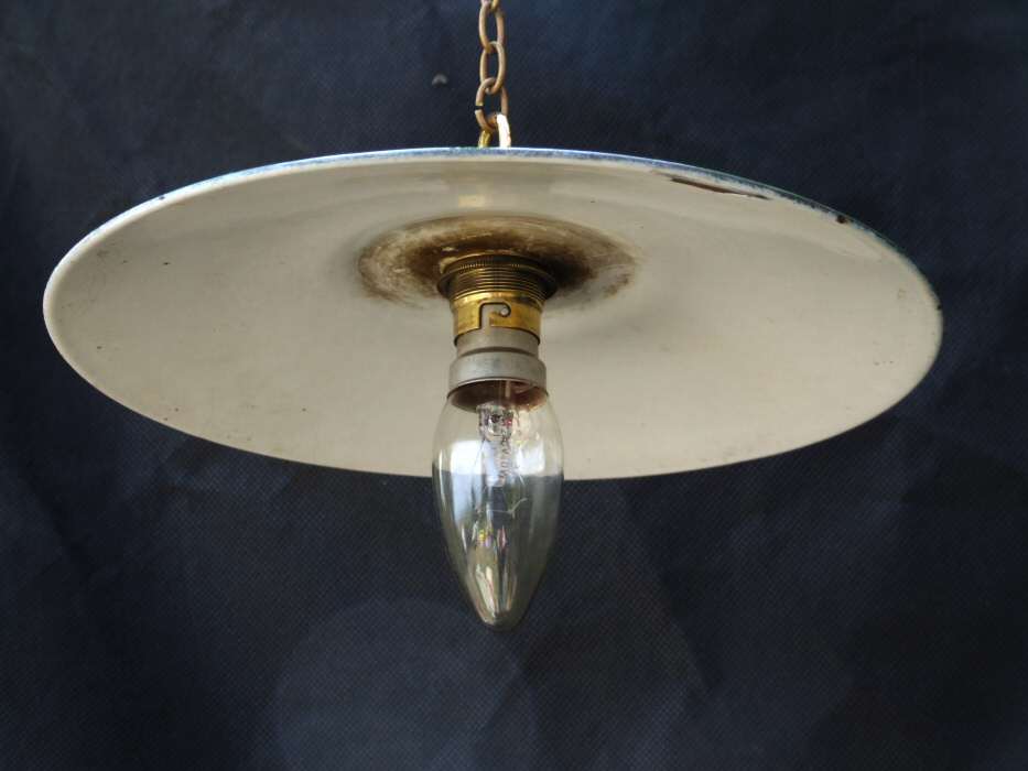 Small Edwardian Enamel Green Ceiling Light