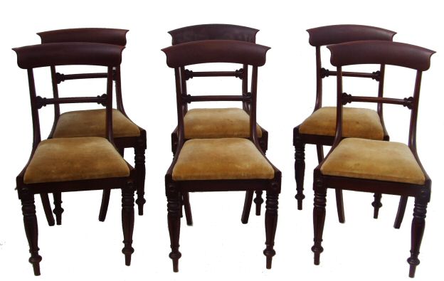 Set of 6 William IVth bar back mahogany dining chairs