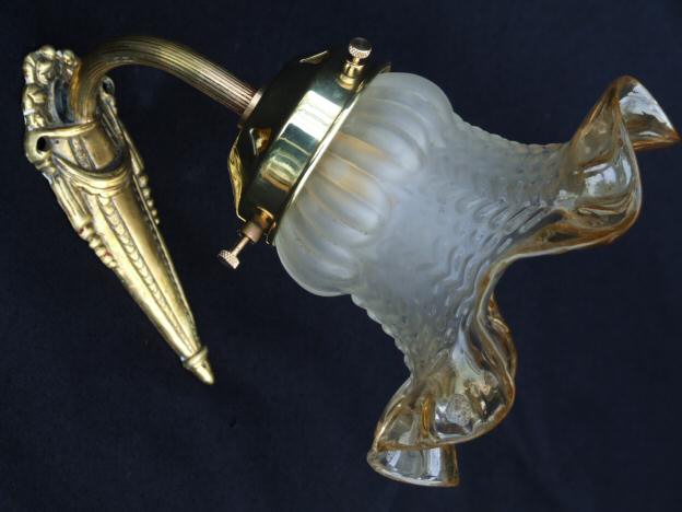 Set of 5 Edwardian Brass Wall Lights with Vaseline Shades