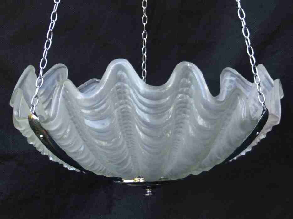 Beautiful Opaque Art Deco Shell Ceiling Light