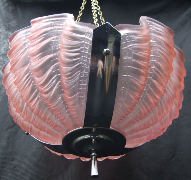 Art Deco Cranberry Shell Ceiling Light