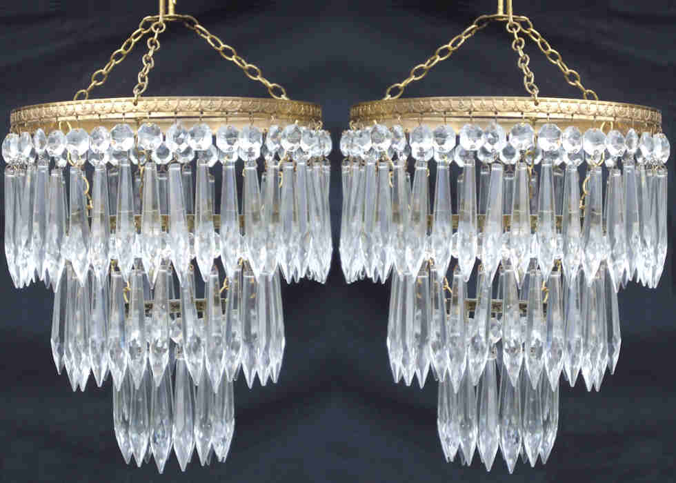 Pair of Edwardian Icicle drop chandeliers