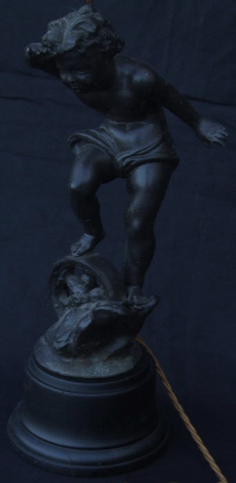 Signed Victorian Spelter Cherub Lamp