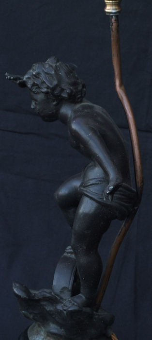 Signed Victorian Spelter Cherub Lamp