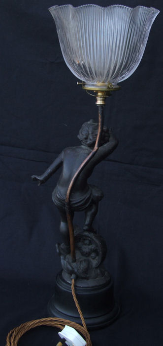 Signed Victorian Spelter Cherub Lamp