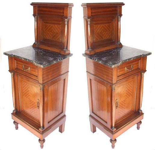 Edwardian Inlaid Mahogany Empire Style Antique Bedside Cabinets