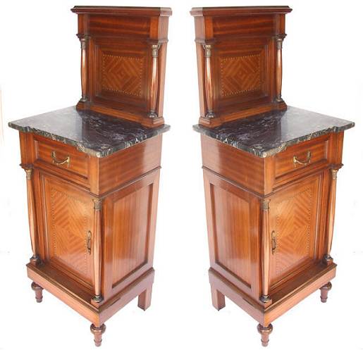 Edwardian Inlaid Mahogany Empire Style Antique Bedside Cabinets