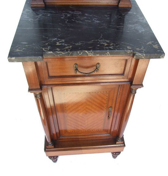 Edwardian Inlaid Mahogany Empire Style Antique Bedside Cabinets