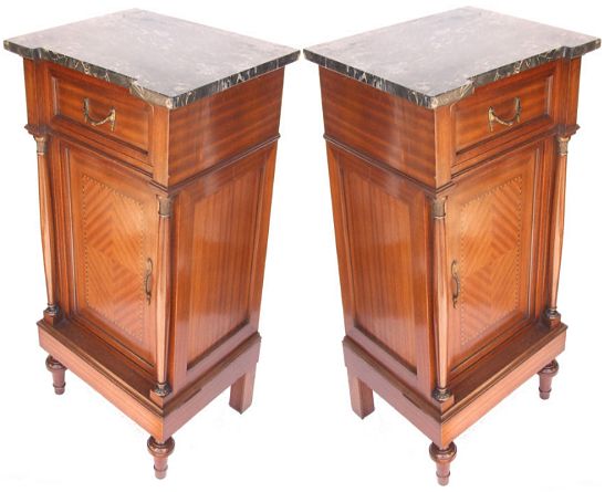 Edwardian Inlaid Mahogany Empire Style Antique Bedside Cabinets