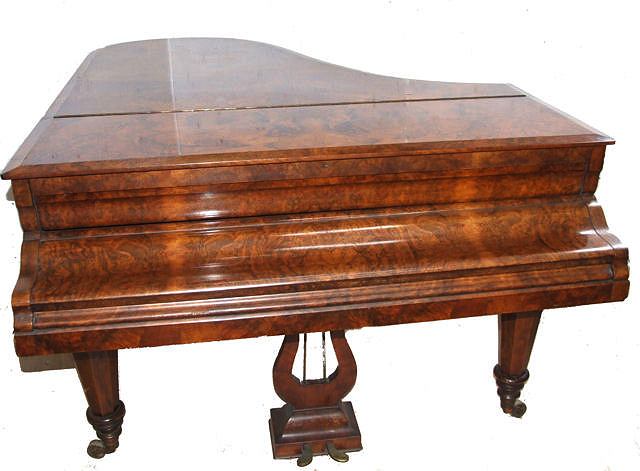 Victorian Burr Walnut Boudoir Grand Piano