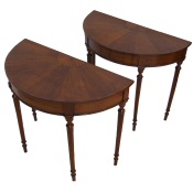 matching pair of Edwardian satinwood inlaid demi lune tables