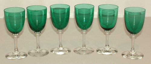 6 Victorian Bristol Green Wine Glasses