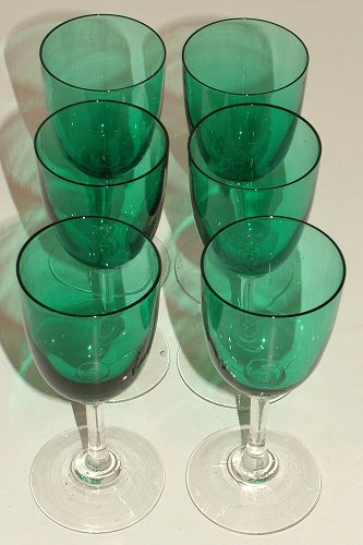 6 Victorian Bristol Green Wine Glasses