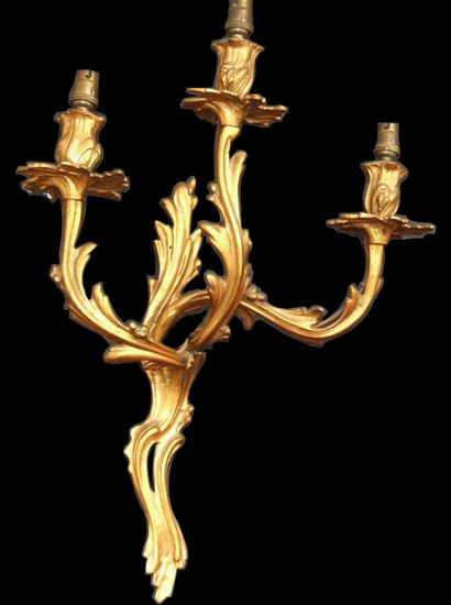 Three arm Gilt brass wall sconce