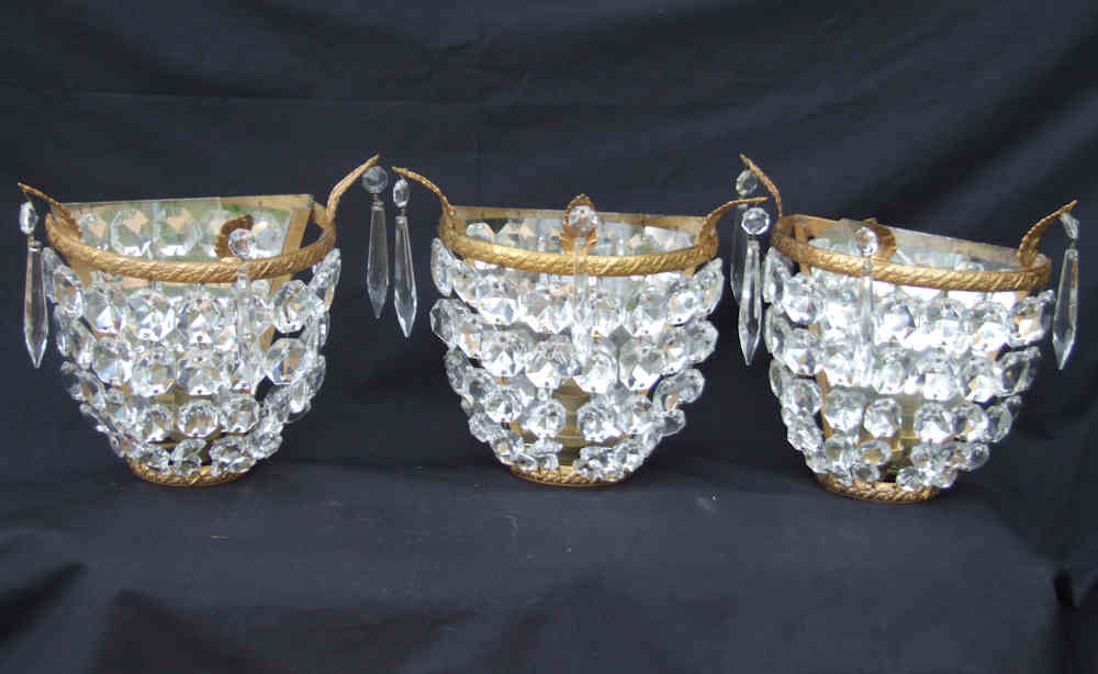 3 Antique Mirror Back Wall Lights